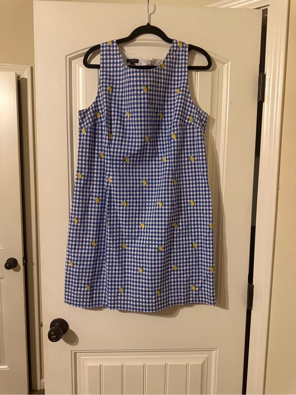 Talbots Blue Gingham Sleeveless Shift Dress with Yellow Lemon Motif